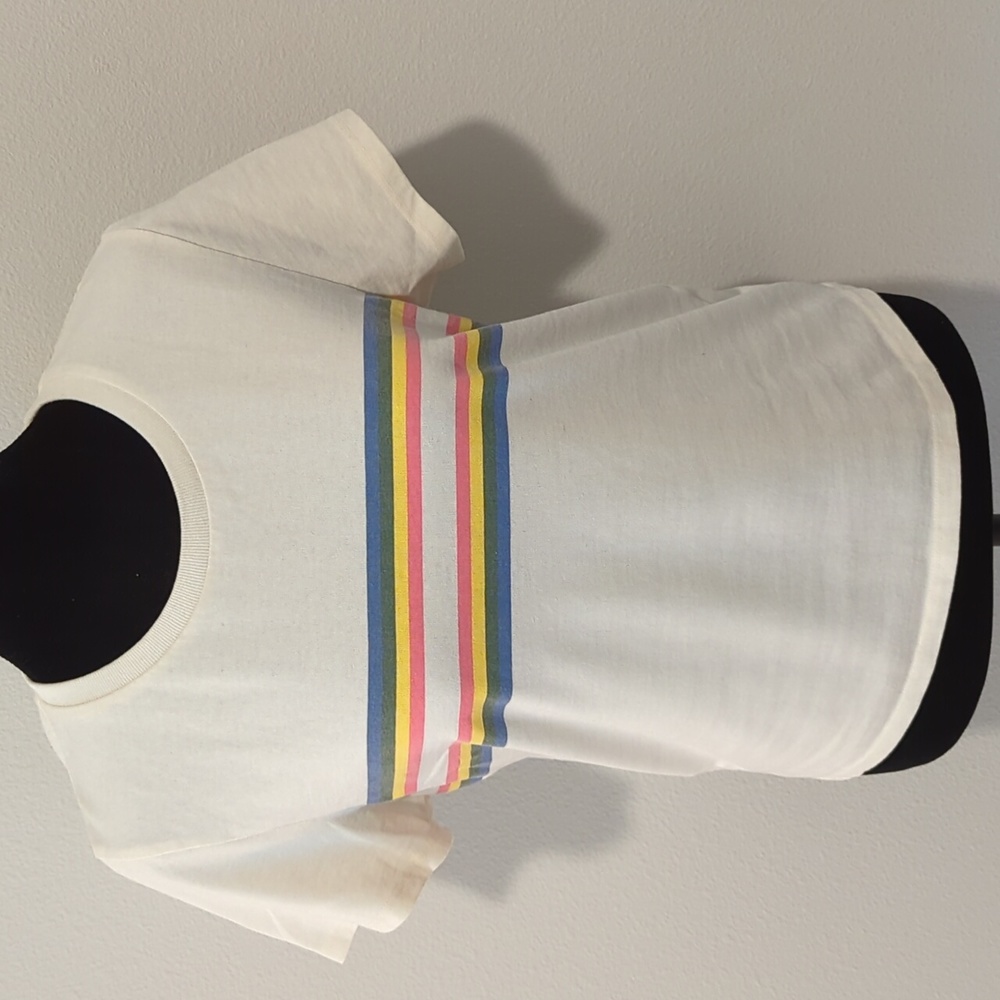 Reformation Cream Tee with Blue, Pink & Yellow Stripe